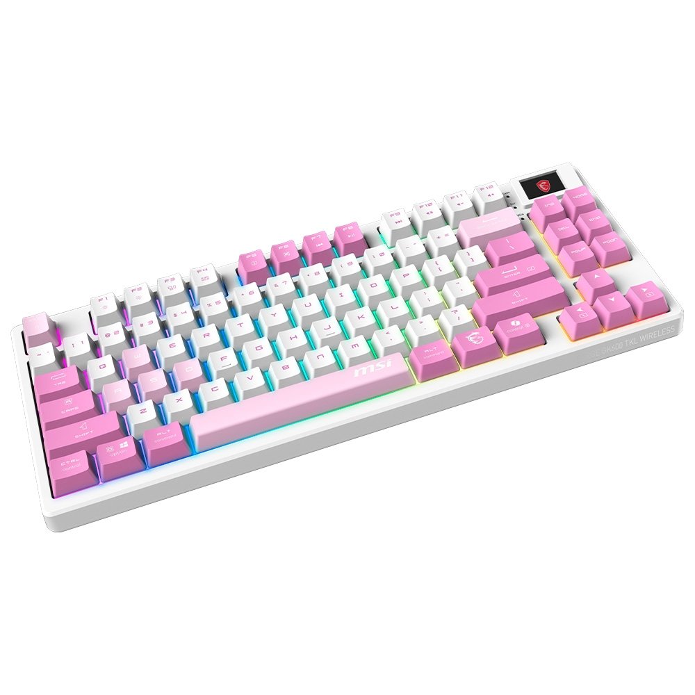 Teclado Sem Fio Mecânico Gamer MSI Forge GK600 TKL W VIOLET, RGB, Switch Linear, USB 2.0,Bluetooth, US, Rosa - FORGEGK600V - view 5