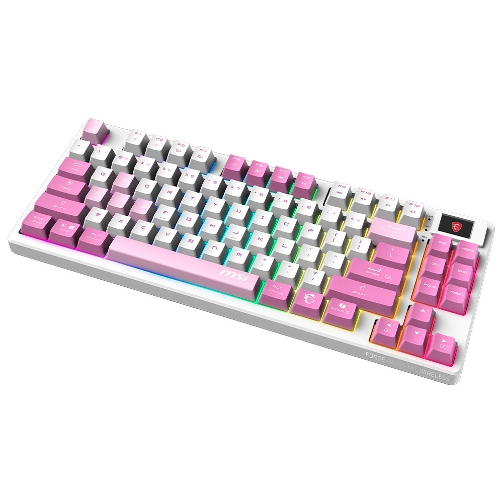 Teclado Sem Fio Mecânico Gamer MSI Forge GK600 TKL W VIOLET, RGB, Switch Linear, USB 2.0,Bluetooth, US, Rosa - FORGEGK600V - view 4