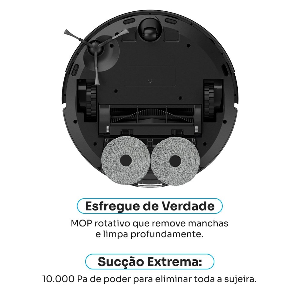 Imagem 4 de 9 do produto Robô Aspirador de Pó e Passa Pano KABUM! smart K1100, Mapeamento, MOP rotativo, Autolimpante, até 10000PA, APP, 220V, Preto - KSAR110020PT