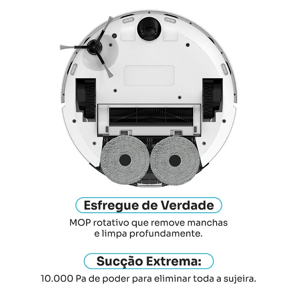 Imagem 4 de 9 do produto Robô Aspirador de Pó e Passa Pano KABUM! smart K1100, Mapeamento, MOP rotativo, Autolimpante, até 10000PA, APP, 220V, Branco - KSAR110020BR