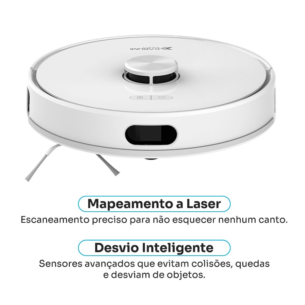 Imagem 5 de 9 do produto Robô Aspirador de Pó e Passa Pano KABUM! smart K1100, Mapeamento, MOP rotativo, Autolimpante, até 10000PA, APP, 220V, Branco - KSAR110020BR
