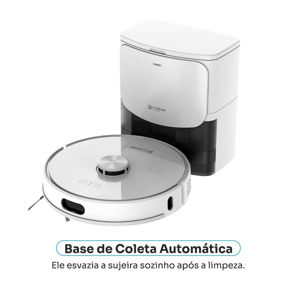 Imagem 6 de 9 do produto Robô Aspirador de Pó e Passa Pano KABUM! smart K1100, Mapeamento, MOP rotativo, Autolimpante, até 10000PA, APP, 220V, Branco - KSAR110020BR