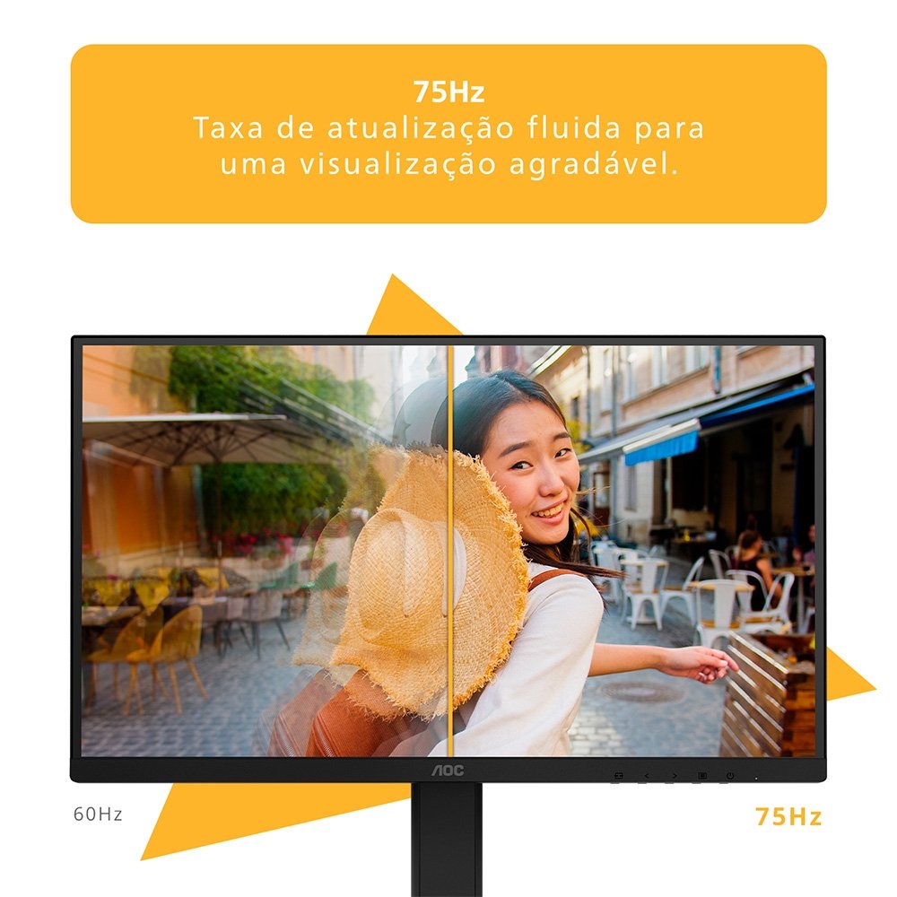Imagem 4 de 15 do produto Monitor AOC 22", Full HD, 75Hz, VA, HDMI e VGA, Ângulo Ajustável, Altura Ajustável, Preto - 22B3HMF