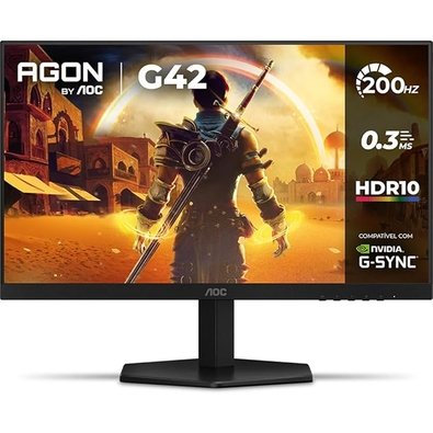 "Monitor Gamer AOC 23.8"", Full HD, 200Hz, 0.3ms, IPS, G-Sync, HDR, Ângulo Ajustável, Preto - 24G42HE"