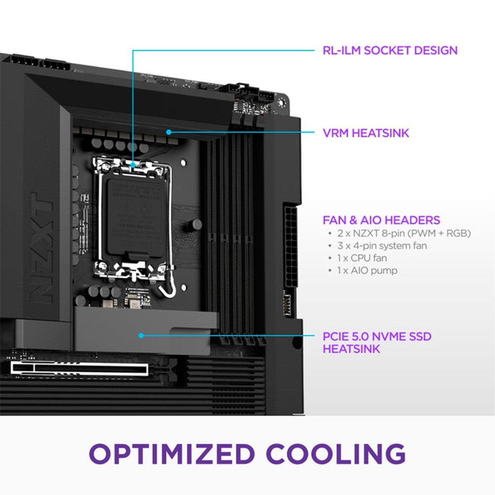 Placa Mãe Gaming NZXT N9 Z890, Intel Z890, LGA 1851, ATX, DDR5, com Wi-Fi e Cover, Preta - N9-Z89XT-B1 - view 6