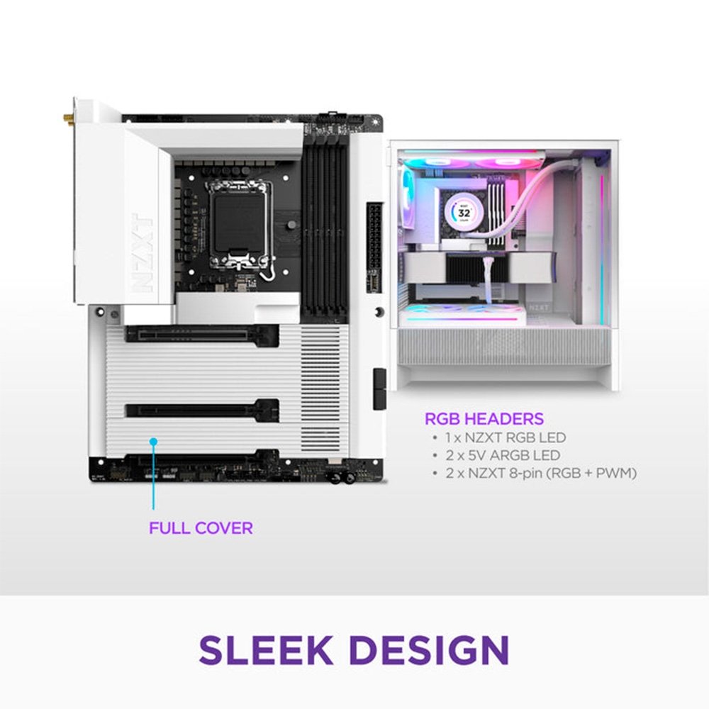 Imagem 6 de 11 do produto Placa Mãe Gaming NZXT N9 Z890, Intel Z890, LGA 1851, ATX, DDR5, com Wi-Fi e Cover, Branca - N9-Z89XT-W1