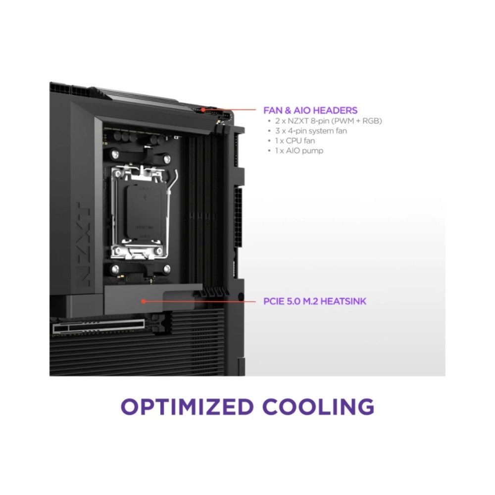 Placa Mãe NZXT N7 B850, AMD B850, AM5, ATX, DDR5, com Wi-Fi e Cover, Preta - N7-B85XT-B1 Placa Mãe NZXT N7 B850, AMD B850, AM5, ATX, DDR5, com Wi-Fi e Cover, Preta - N7-B85XT-B1