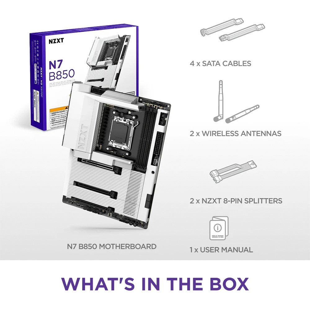 Imagem 4 de 9 do produto Placa Mãe NZXT N7 B850, AMD B850, AM5, ATX, DDR5, com Wi-Fi e Cover, Branca - N7-B85XT-W1