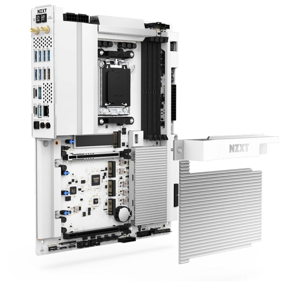 Placa Mãe NZXT N9 X870E, AMD X870E, AM5, ATX, DDR5, com Wi-Fi e Cover, Branca - N9-X87XT-W1 Placa Mãe NZXT N9 X870E, AMD X870E, AM5, ATX, DDR5, com Wi-Fi e Cover, Branca - N9-X87XT-W1
