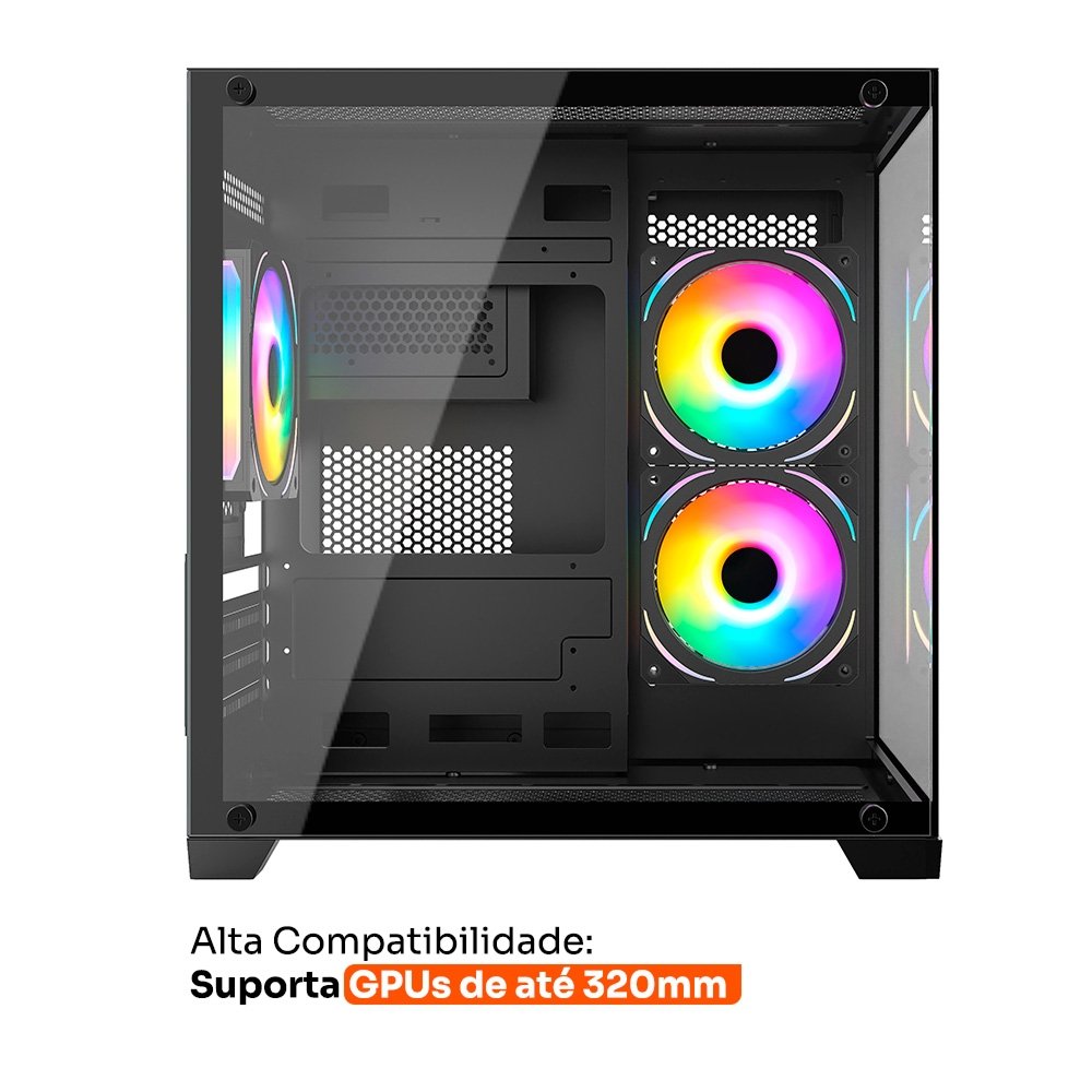 Gabinete Gamer Husky Dome 10, Micro-ATX, Lateral e Frontal em Vidro, Sem Fans, Preto - HGN10PT Gabinete Gamer Husky Dome 10, Micro-ATX, Lateral e Frontal em Vidro, Sem Fans, Preto - HGN10PT