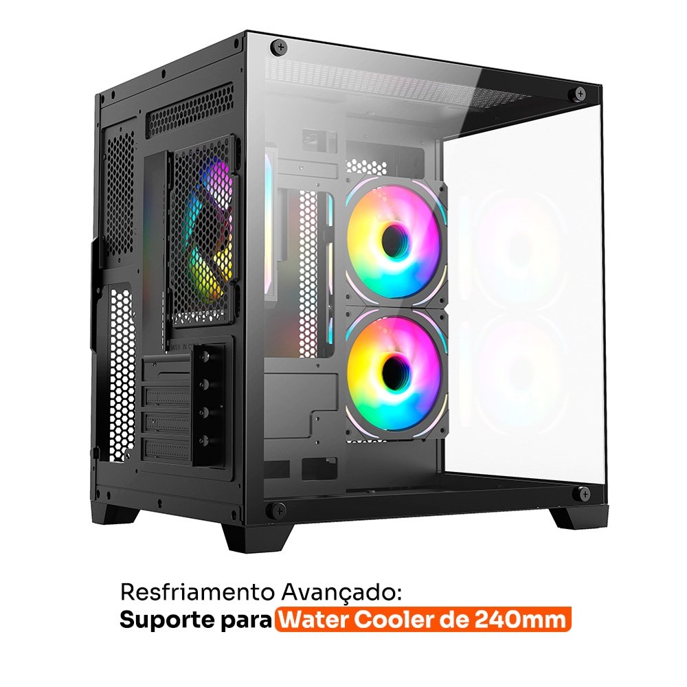 Gabinete Gamer Husky Dome 10, Micro-ATX, Lateral e Frontal em Vidro, Sem Fans, Preto - HGN10PT Gabinete Gamer Husky Dome 10, Micro-ATX, Lateral e Frontal em Vidro, Sem Fans, Preto - HGN10PT
