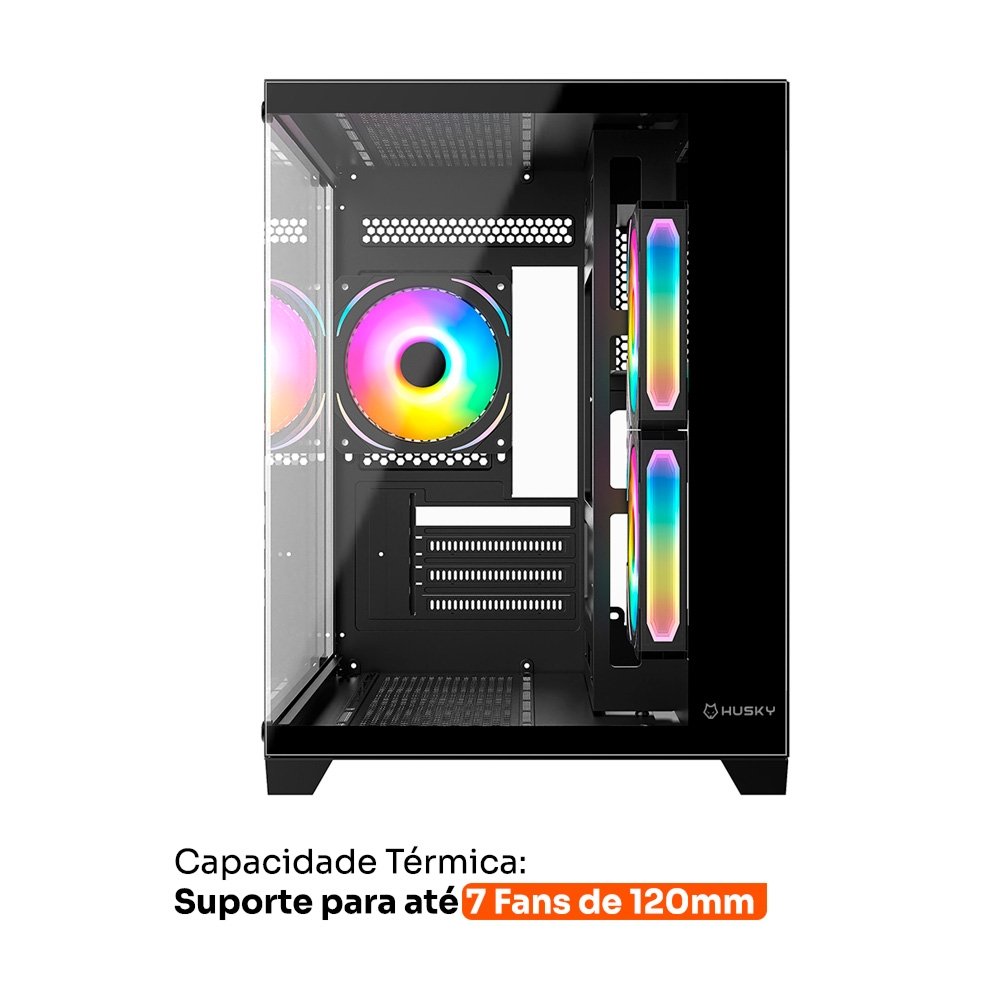 Gabinete Gamer Husky Dome 10, Micro-ATX, Lateral e Frontal em Vidro, Sem Fans, Preto - HGN10PT Gabinete Gamer Husky Dome 10, Micro-ATX, Lateral e Frontal em Vidro, Sem Fans, Preto - HGN10PT