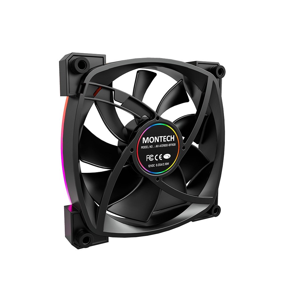 Imagem 4 de 6 do produto Kit com 3 Ventoinhas Montech AX120, 120mm, PWM, ARGB, Preto - AX120 PWM Black 3 in 1