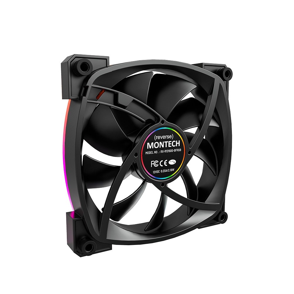 Ventoinha Montech RX120, 120mm, PWM, ARGB, Lâmina Reversa, Preto - RX120 PWM Black