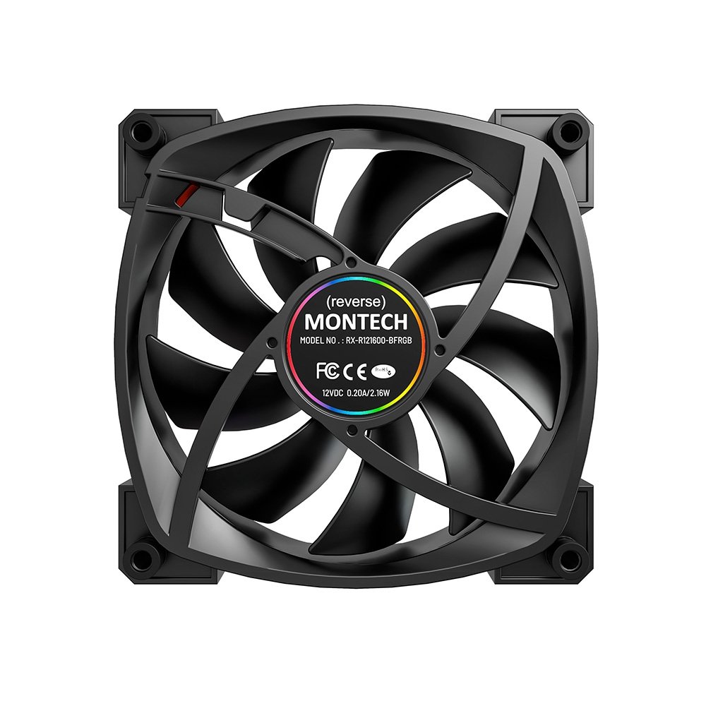 Ventoinha Montech RX120, 120mm, PWM, ARGB, Lâmina Reversa, Preto - RX120 PWM Black