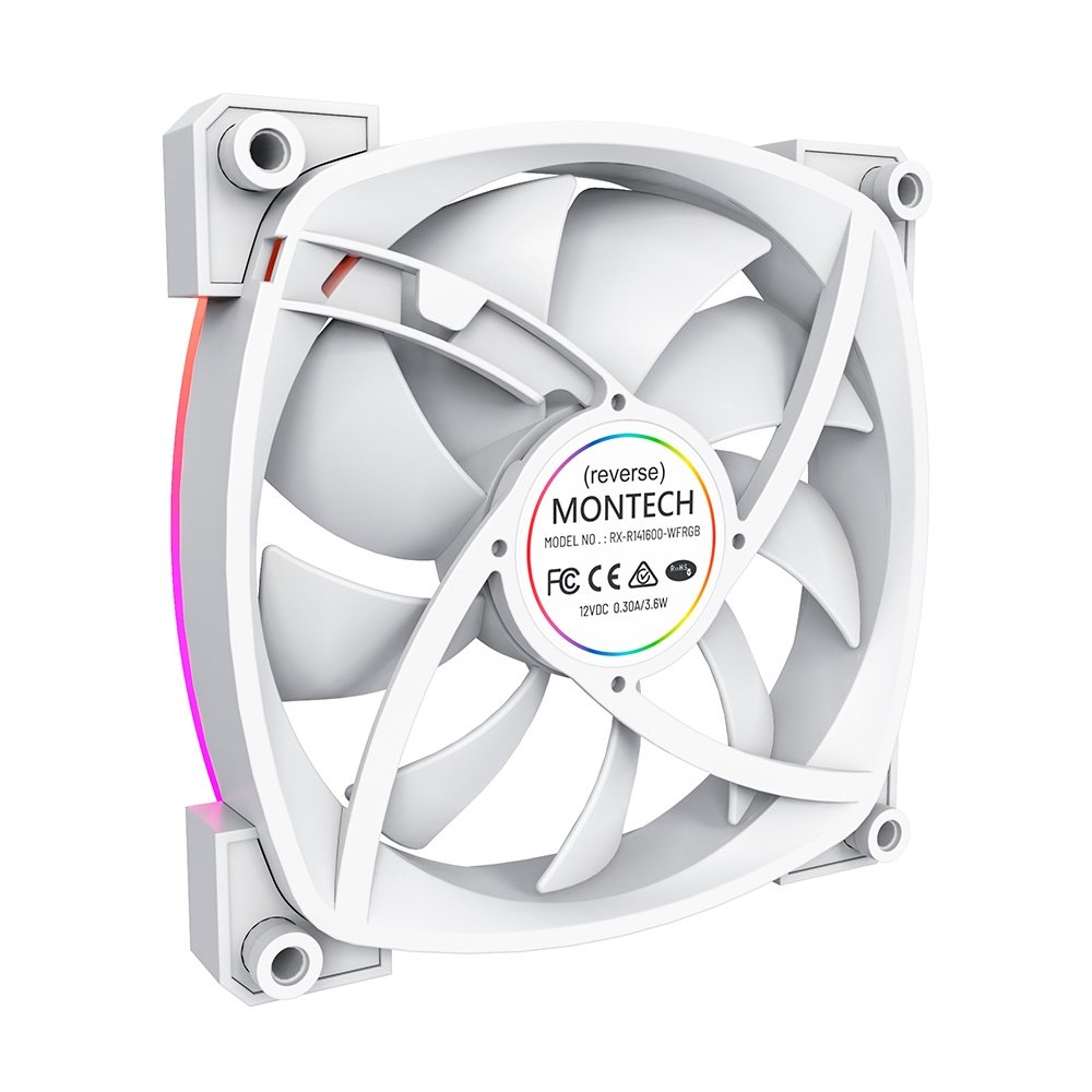 Imagem 4 de 6 do produto Ventoinha Montech RX140, 140mm, PWM, ARGB, Lâmina Reversa, Branco - RX140 PWM White