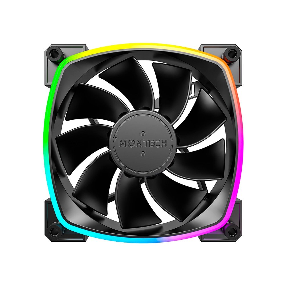 Kit 3 Fans Montech RX120, 120mm, PWM, ARGB, Lâmina Reversa, Preto - RX120 PWM Black 3 in 1 5