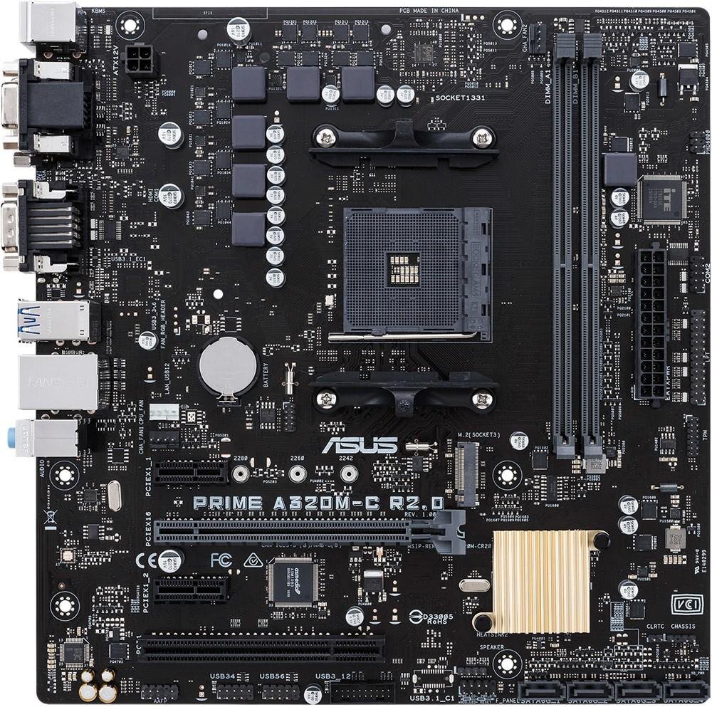 Placa-Mãe Asus Prime A320M-C R2.0, AMD AM4, mATX, DDR4 Placa-Mãe Asus Prime A320M-C R2.0, AMD AM4, mATX, DDR4