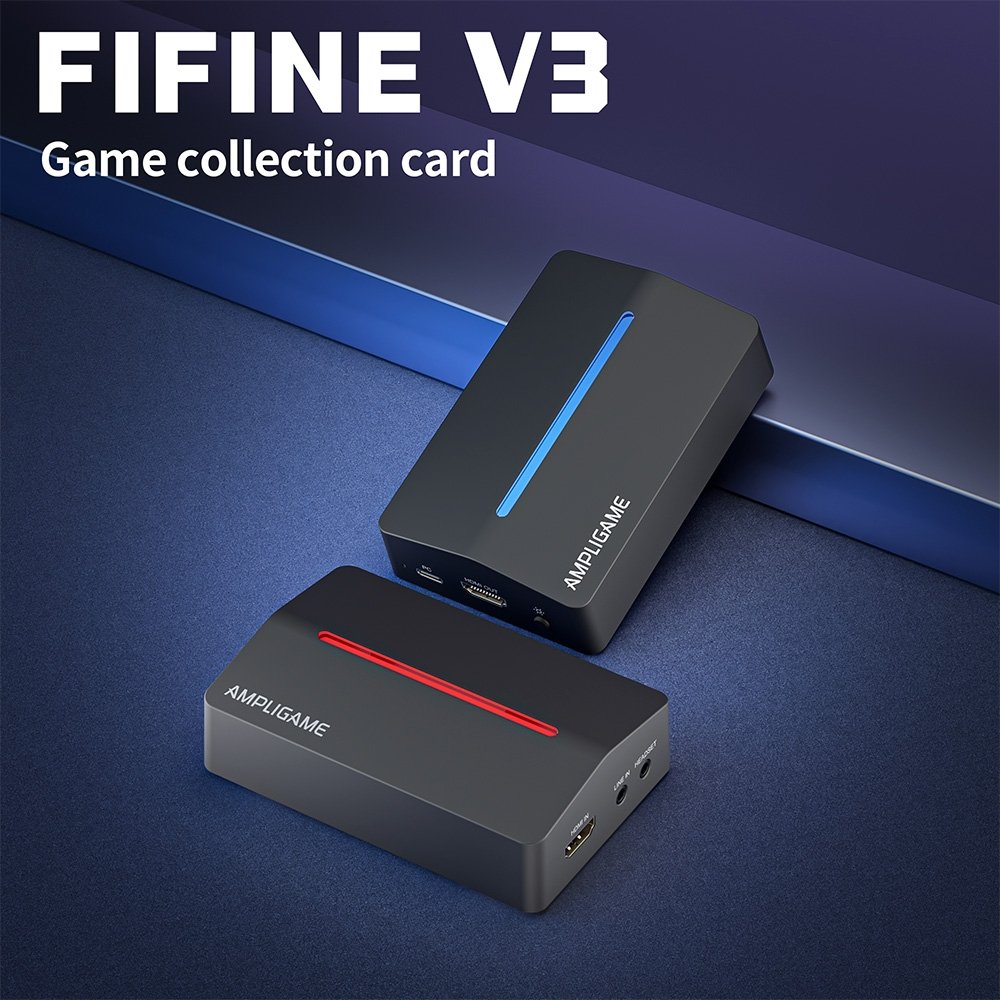 Placa de Captura Fifine V3, 1080p 60FPS, com Loop-out 4K, USB 3.0, RGB, Preta - V3 - view 5