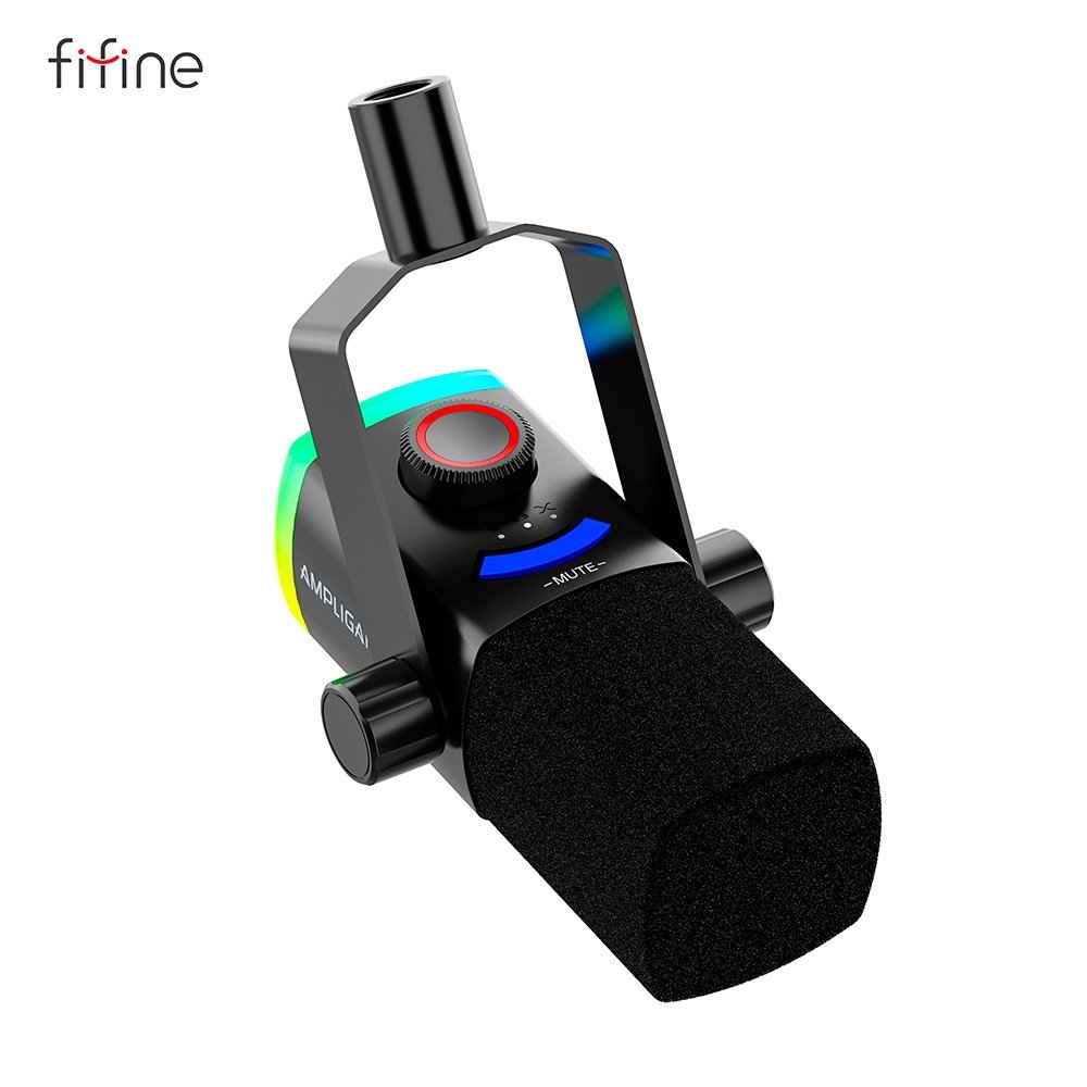 Microfone Dinâmico Gamer Fifine AmpliGame AM8PROT, XLR/USB-C, RGB, Touch Mute, com Braço Articulado - AM8PROT - view 3