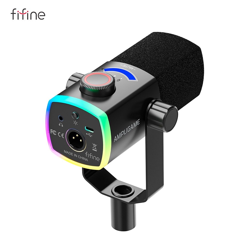 【新品】FIFINE ダイナミックマイク RGBアーム付 AM8PROT 黒 Microfone Gamer Fifine AM8PROT RGB XLR/USB-C