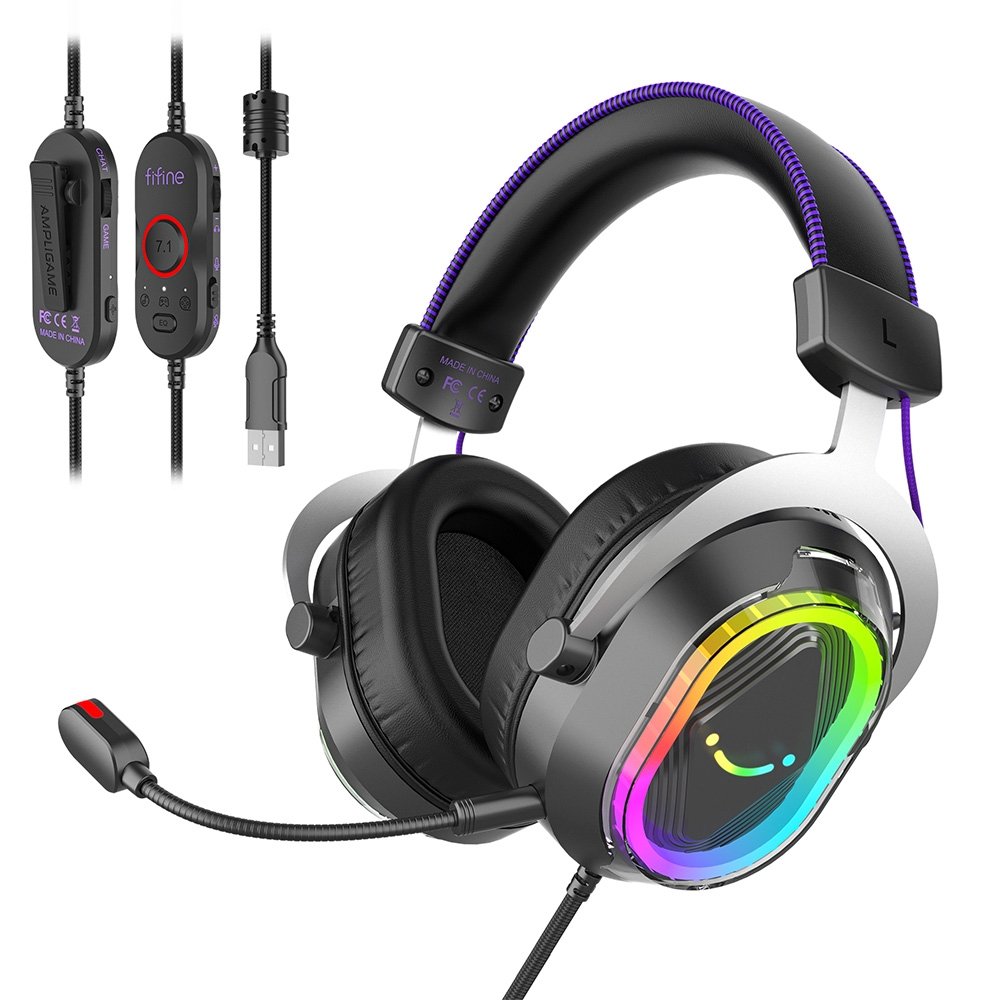 Imagem 2 de 7 do produto Headset Gamer Fifine AmpliGame H13, 7.1 Surround, Microfone Removível, RGB, para PC/PS5/Xbox, Preto - H13
