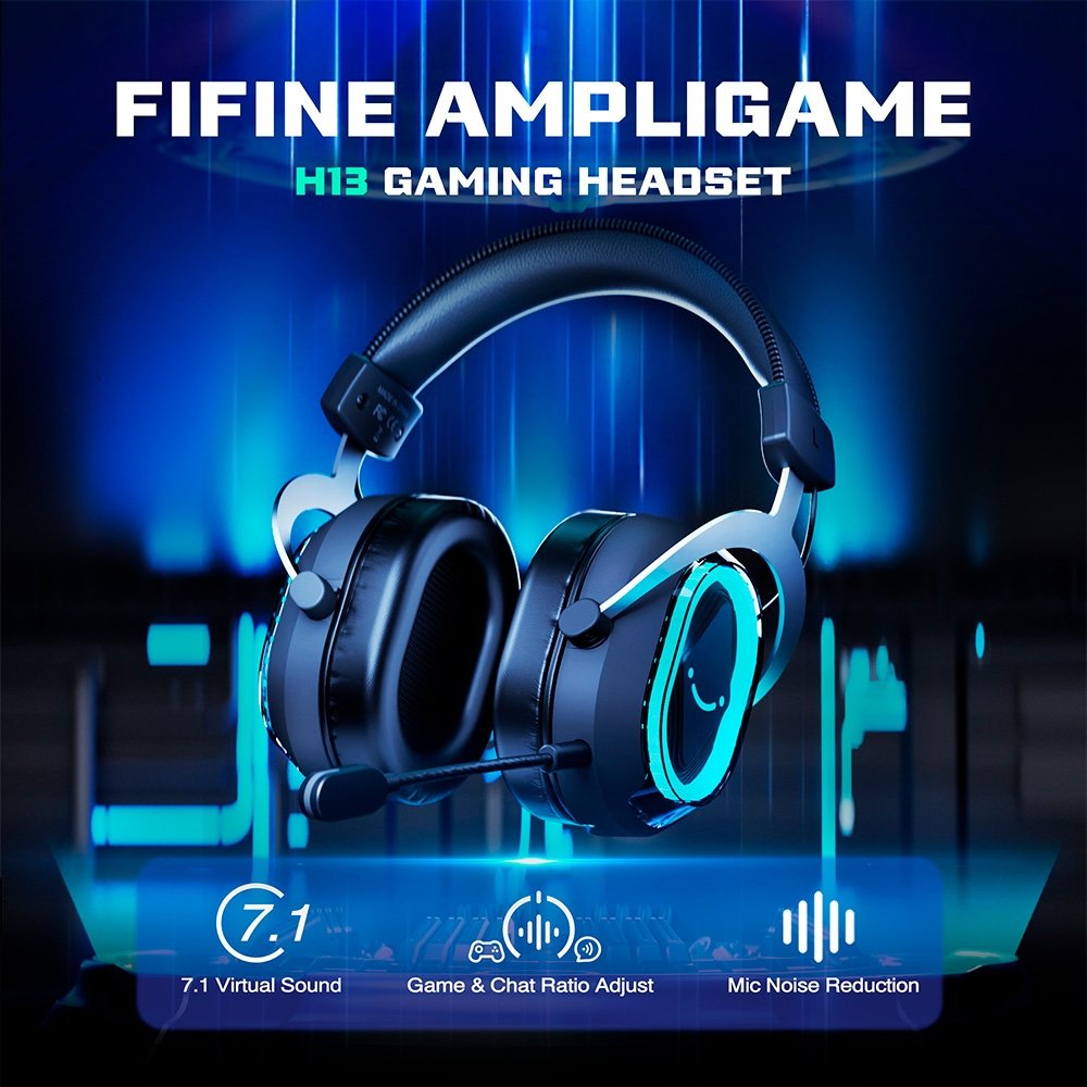Imagem 5 de 7 do produto Headset Gamer Fifine AmpliGame H13, 7.1 Surround, Microfone Removível, RGB, para PC/PS5/Xbox, Preto - H13