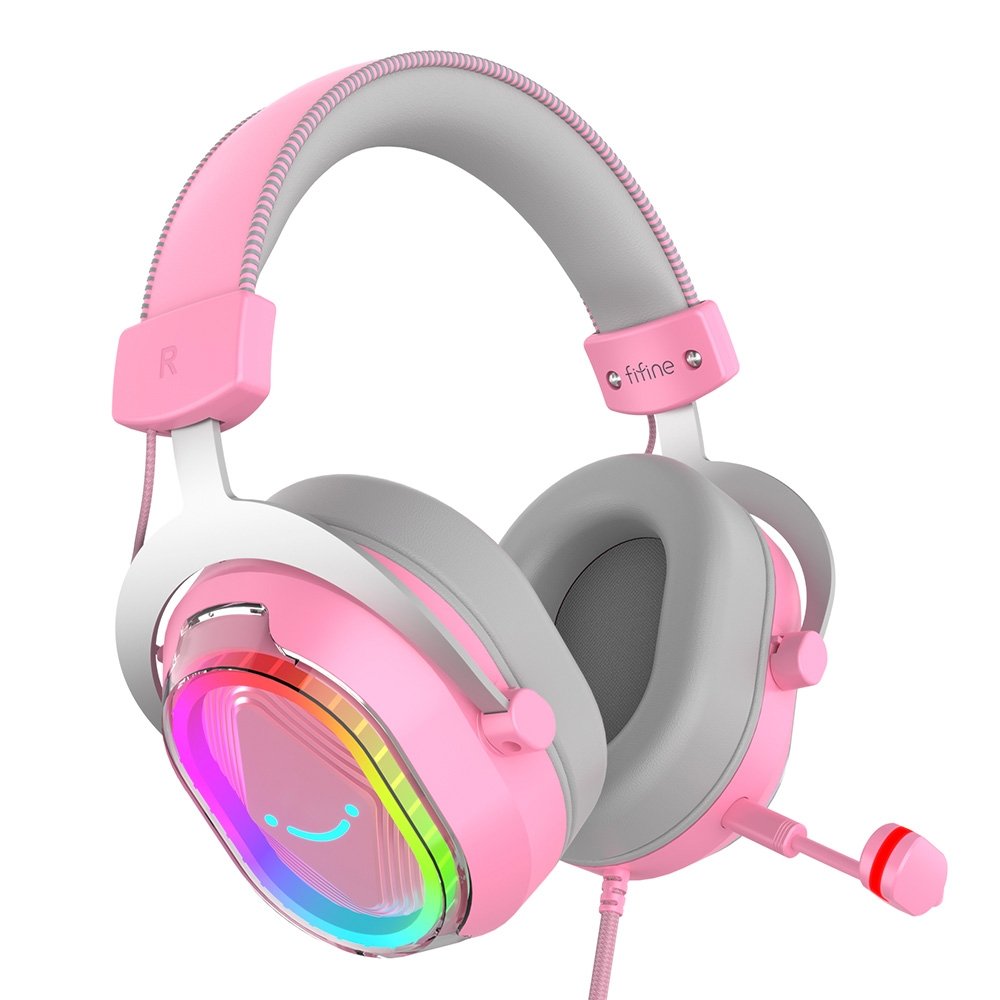 Headset Gamer Fifine AmpliGame H13, 7.1 Surround, Microfone Removível, RGB, para PC/PS5/Xbox, Rosa - H13P Headset Gamer Fifine AmpliGame H13, 7.1 Surround, Microfone Removível, RGB, para PC/PS5/Xbox, Rosa - H13P