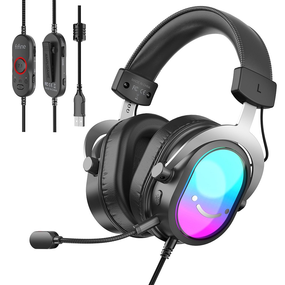 Imagem 2 de 2 do produto Headset Gamer Fifine AmpliGame H16, 7.1 Surround, Microfone com Cancelamento de Ruído, para PC/PS/MAC, Preto - H16
