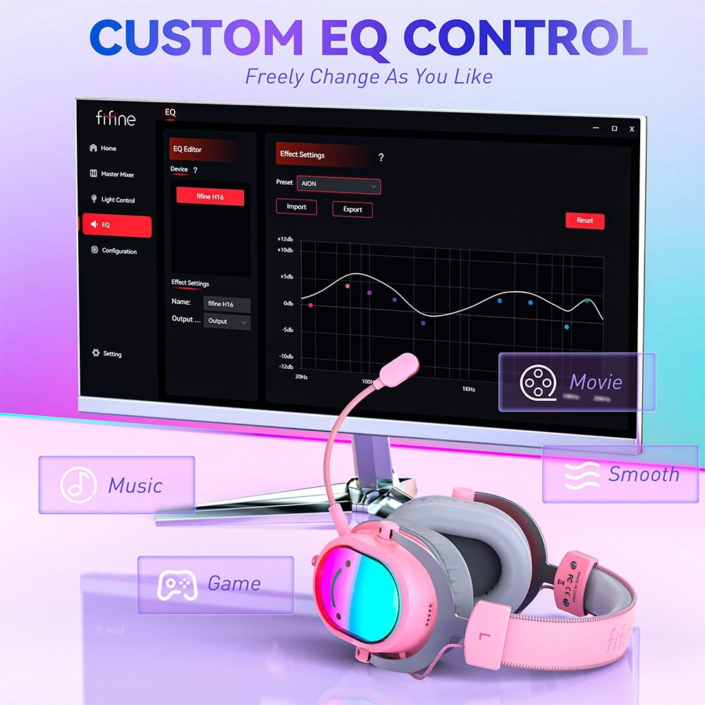 Headset Gamer Fifine AmpliGame H16, 7.1 Surround, Microfone com Cancelamento de Ruído, para PC/PS/MAC, Rosa ( Balão.info - foto 8