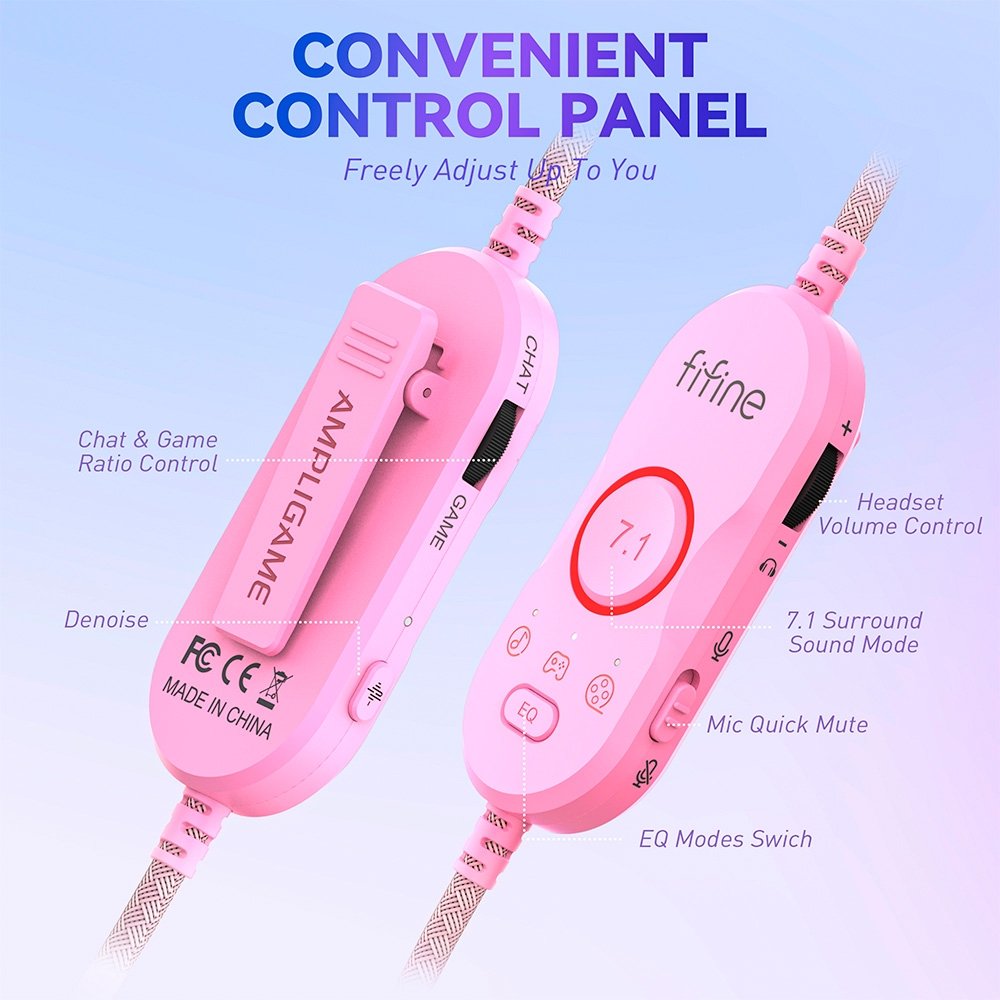 Headset Gamer Fifine AmpliGame H16, 7.1 Surround, Microfone com Cancelamento de Ruído, para PC/PS/MAC, Rosa ( Balão.info - foto 10