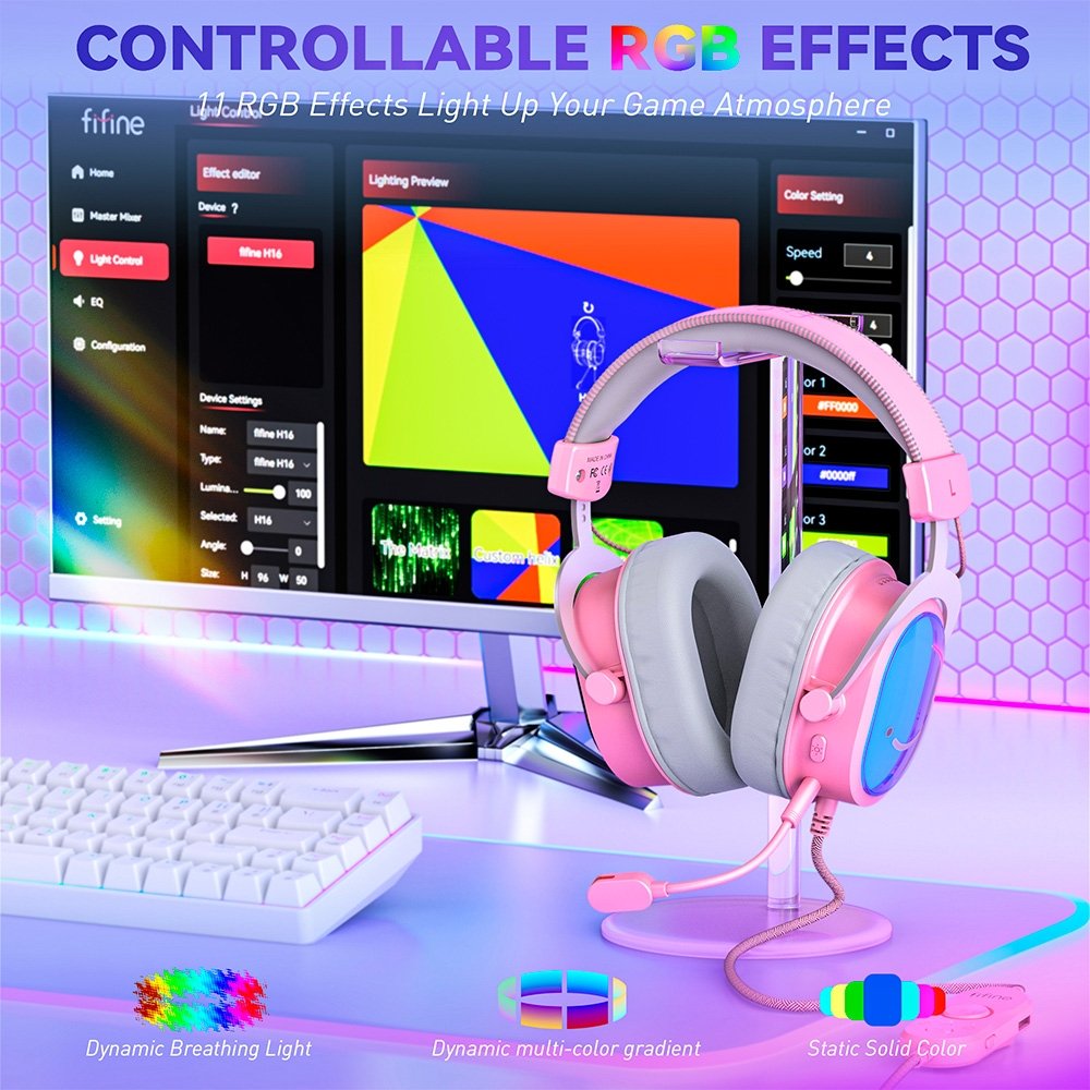 Headset Gamer Fifine AmpliGame H16, 7.1 Surround, Microfone com Cancelamento de Ruído, para PC/PS/MAC, Rosa ( Balão.info - foto 6