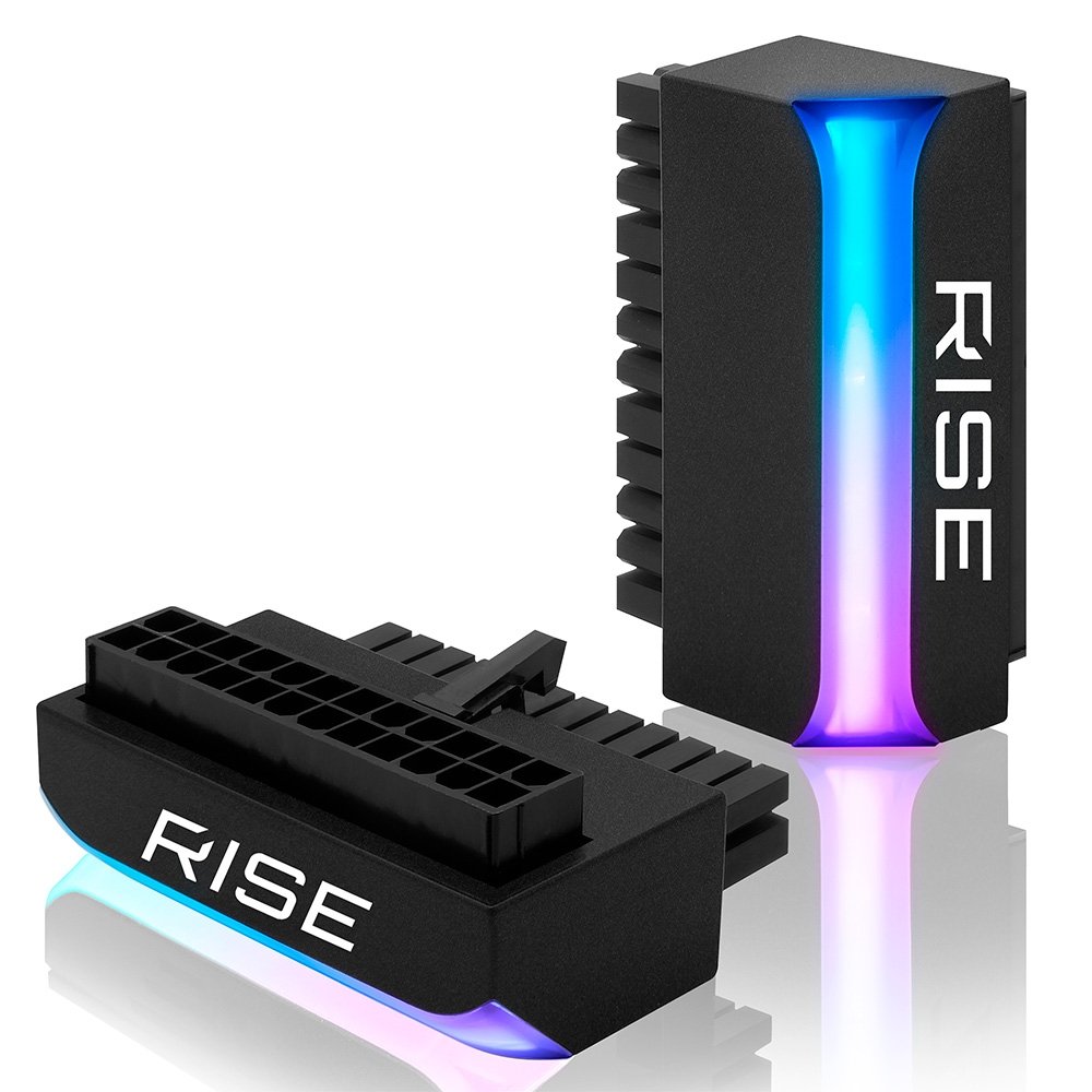 Adaptador Conector para Placa Mãe 24P ATX ARGB 90 Graus de Fonte Rise Mode Aura, Preto - RM-AD24P-FB-ARGB