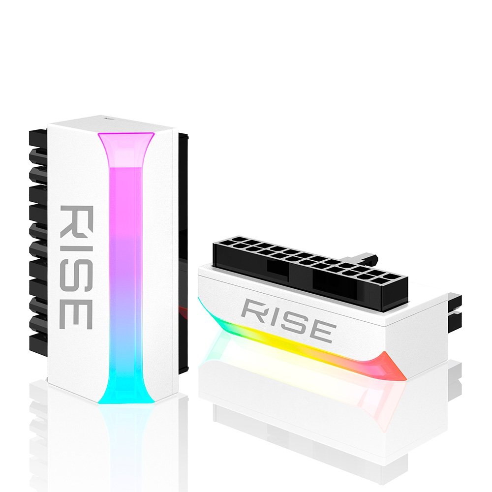 Adaptador Conector para Placa Mãe 24P ATX ARGB 90 Graus de Fonte Rise Mode Aura, Branco - RM-AD24P-FW-ARGB