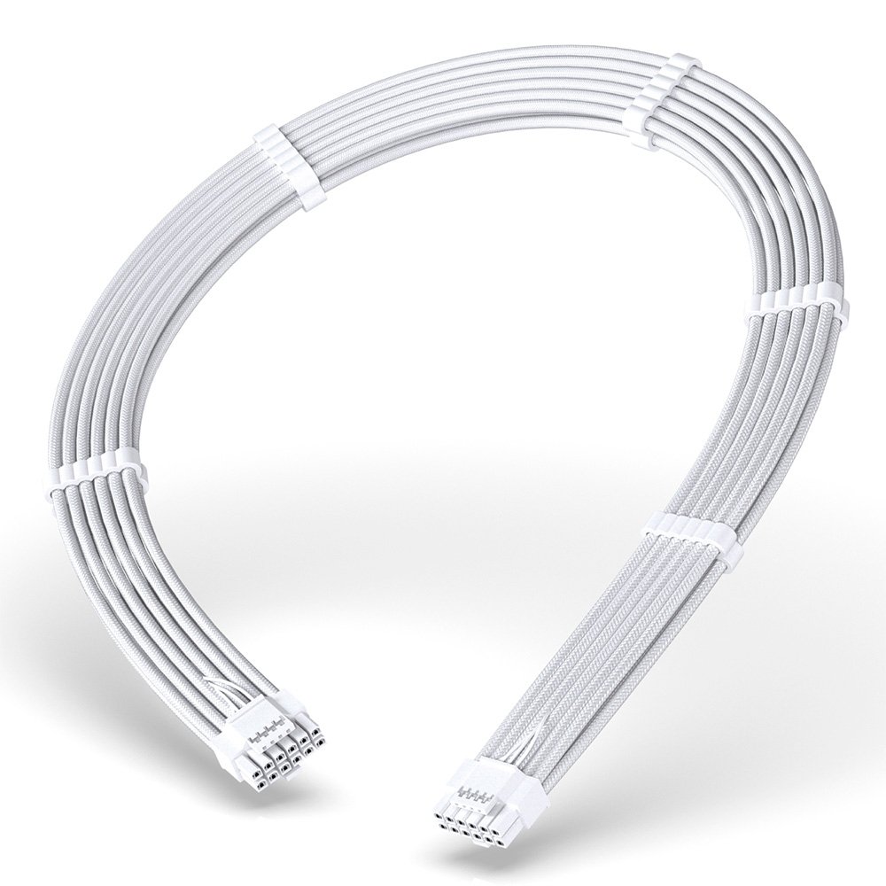 Cabo Extensor de Fonte Rise Mode Sleeved 12VHPWR, PCIE 5.0 16pin (12+4), 60cm, Branco - RM-SL-02-12VHPWR-FW