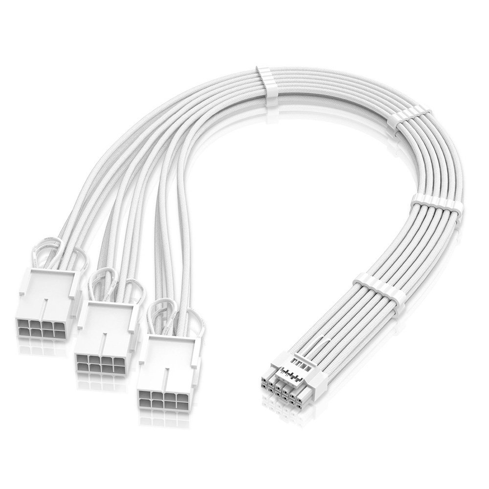 Cabo Extensor de Fonte Rise Mode Sleeved 12VHPWR para 3x PCIE 8pin, PCIE 5.0 16pin, 3x PCIE 8pin, 30cm, Branco - RM-SL-01-12VHPCI-FW