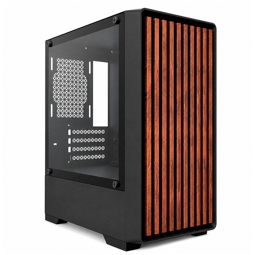 Gabinete Gamer Liketec Bambu, Micro-ATX, Painel Frontal com Detalhes em Madeira, Preto - LC-KB-BAMBU-2025-1004