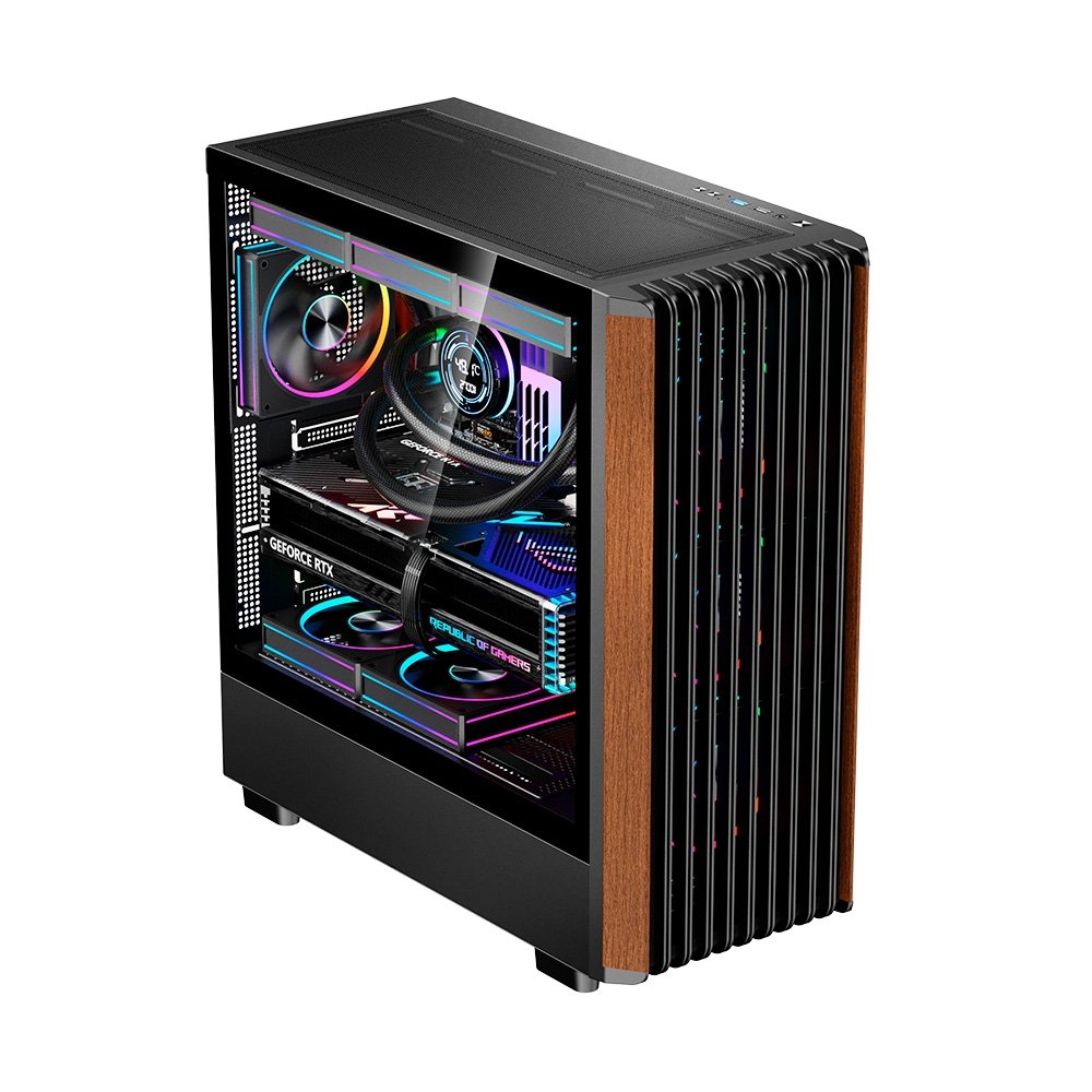 Gabinete Gamer Liketec Pinos, E-ATX, Painel Frontal com Detalhes em Madeira, Preto - LC-KB-PINOS-2025-1002 - view 2