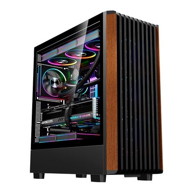 Gabinete Gamer Liketec Pinos E-ATX, Painel Frontal com Detalhes em Madeira, Preto - LC-KB-PINOS-2025-1002