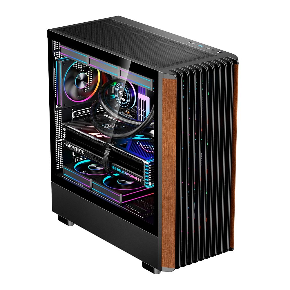 Gabinete Gamer Liketec Pinos E-ATX, Painel Frontal com Detalhes em Madeira, Preto - LC-KB-PINOS-2025-1002 - view 2