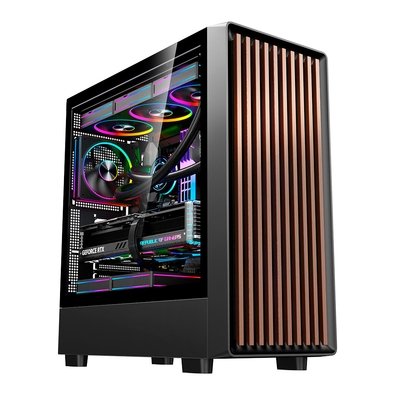 Gabinete Gamer Liketec Oak Wood, E-ATX, Painel Frontal com Detalhes em Madeira, Preto - LC-KB-WOD-2025-1003