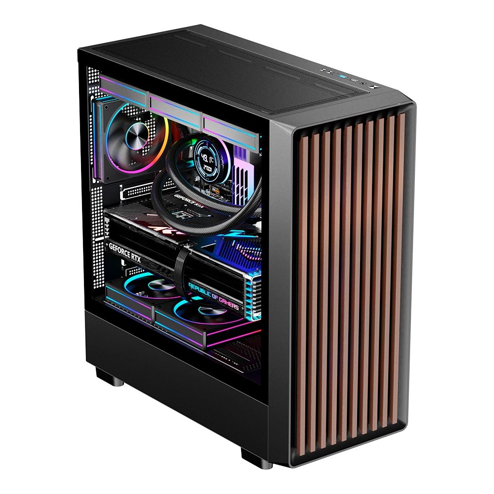 Gabinete Gamer Liketec Oak Wood, E-ATX, Painel Frontal com Detalhes em Madeira, Preto - LC-KB-WOD-2025-1003 - view 2