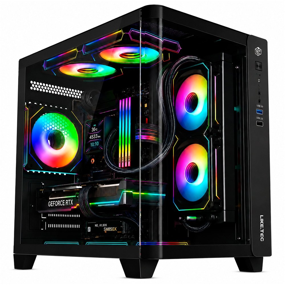 Gabinete Gamer Liketec Madness Small, Mini Tower, Micro-ATX, Lateral e Frontal em Vidro Curvo, Sem Fans, Preto - LK-MADNESS-MINI-25-BLK