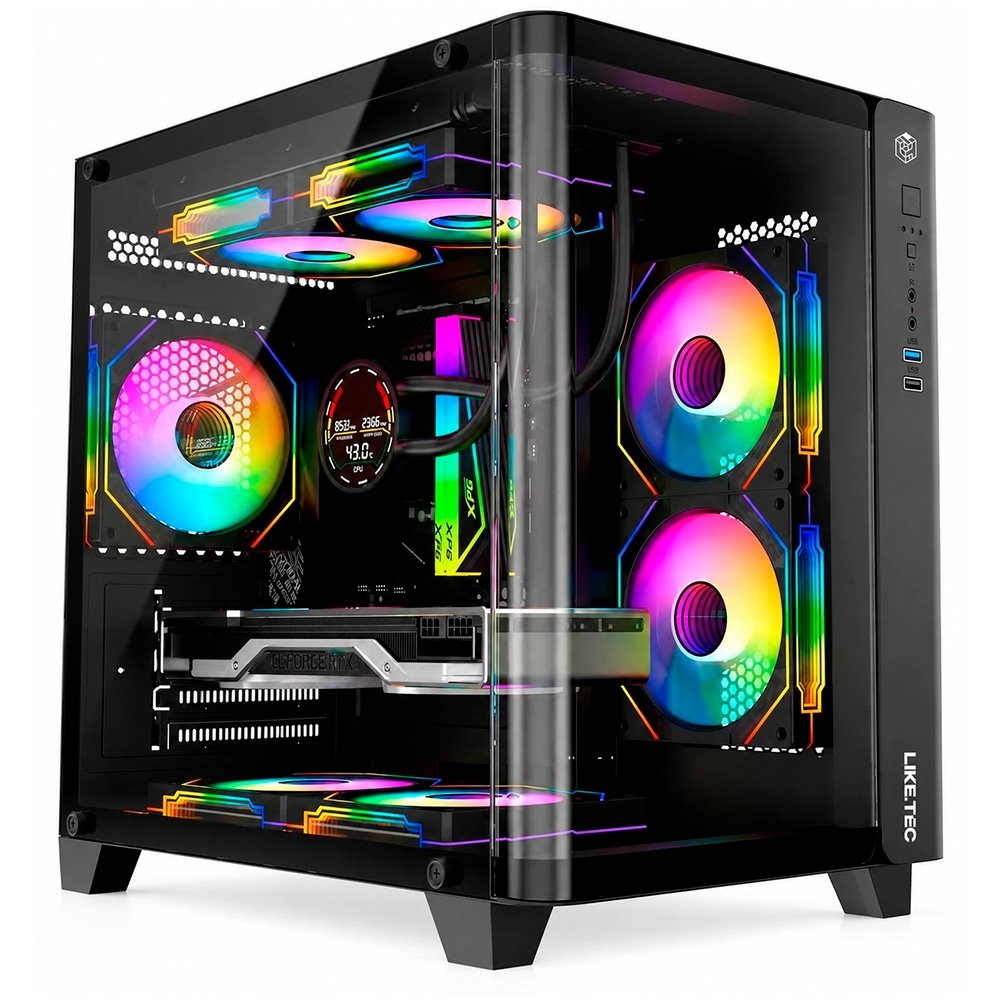 Gabinete Gamer Liketec Madness Small, Mini Tower, Micro-ATX, Lateral e Frontal em Vidro Curvo, Sem Fans, Preto - LK-MADNESS-MINI-25-BLK