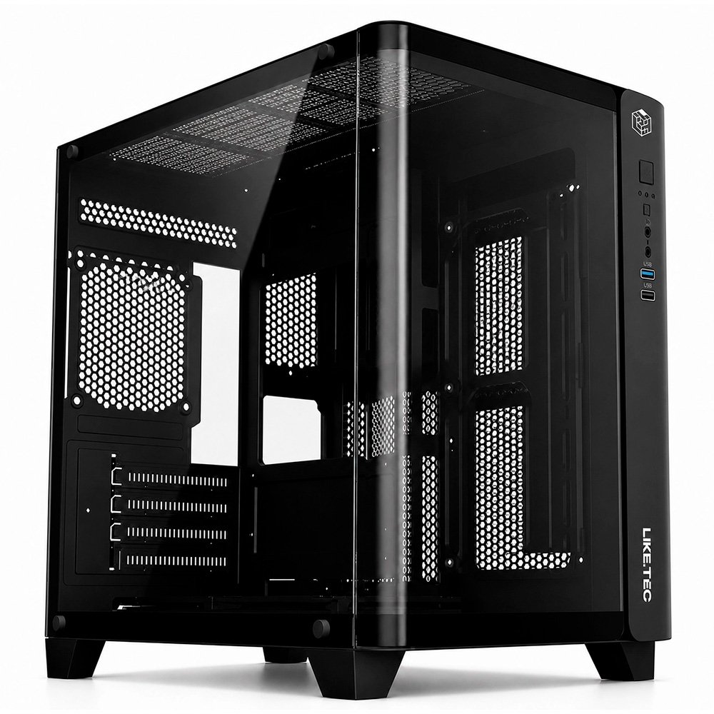 Gabinete Gamer Liketec Madness Small, Mini Tower, Micro-ATX, Lateral e Frontal em Vidro Curvo, Sem Fans, Preto - LK-MADNESS-MINI-25-BLK