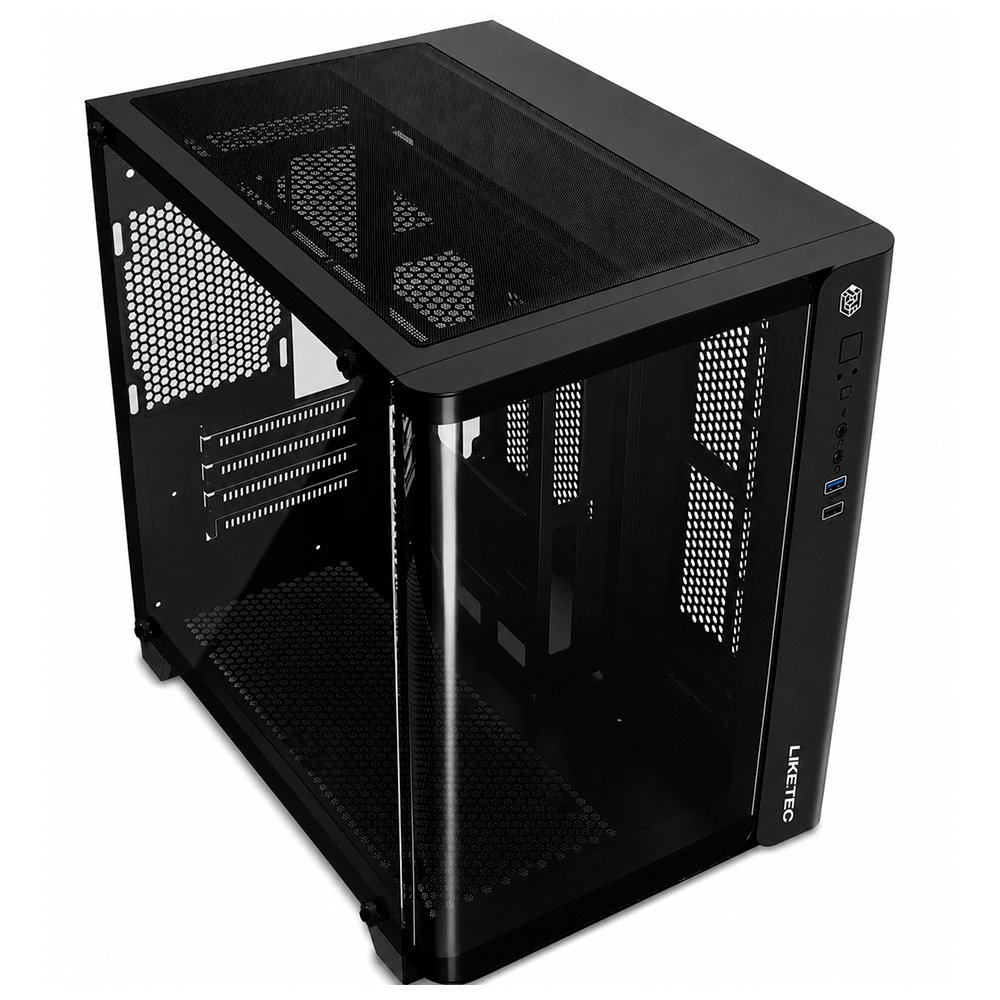 Gabinete Gamer Liketec Madness Small, Mini Tower, Micro-ATX, Lateral e Frontal em Vidro Curvo, Sem Fans, Preto - LK-MADNESS-MINI-25-BLK