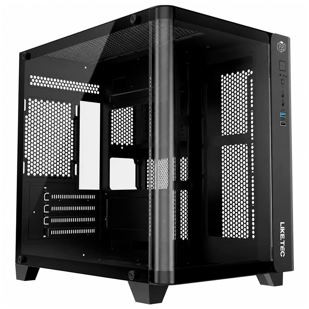 Gabinete Gamer Liketec Madness Small, Mini Tower, Micro-ATX, Lateral e Frontal em Vidro Curvo, Sem Fans, Preto - LK-MADNESS-MINI-25-BLK