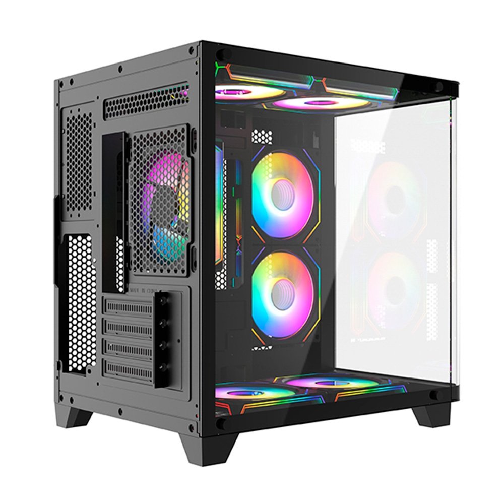 Gabinete Gamer Liketec Madness Small, Mini Tower, Micro-ATX, Lateral e Frontal em Vidro Curvo, Sem Fans, Preto - LK-MADNESS-MINI-25-BLK