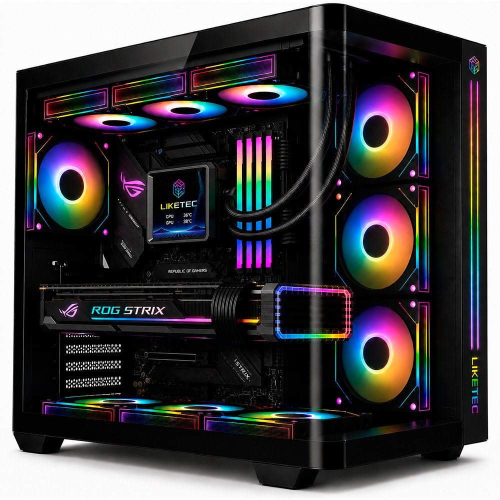 Gabinete Gamer Liketec Madness Pro, Mid Tower, ATX, Lateral e Frontal em Vidro Curvo, LED ARGB, Sem Fans, Preto - LT-GB-MADNESSPRO-DARK-V1