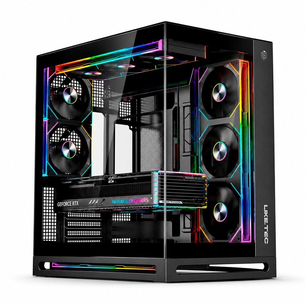 Gabinete Gamer Liketec Cygnus Dark, ATX, Mid Tower, Vidro Temperado, Sem Fans, Preto - LT-GB-CYGNUS-DARK-V1